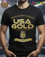 USA Gold Hockey Shirt – Vintage Black Champions Tee for Fans