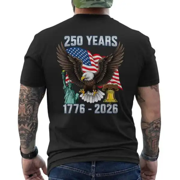 250th Anniversary USA Flag 4th of July Men's Back Print Tee