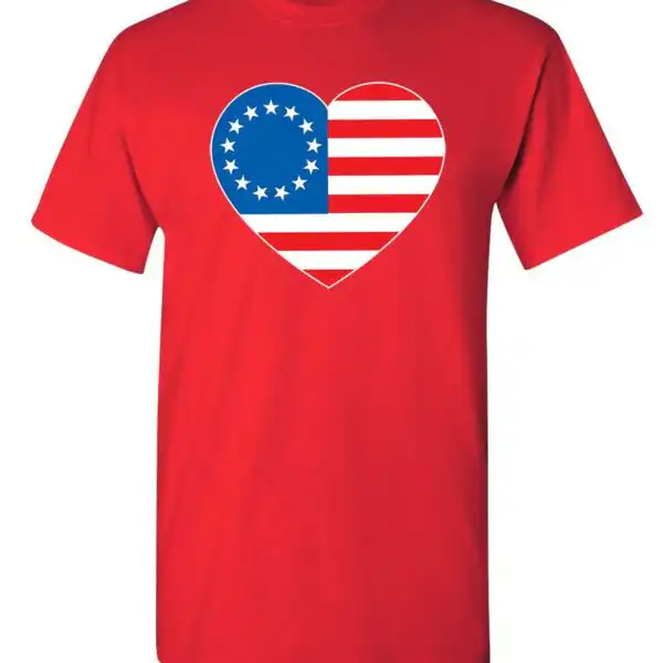 Betsy Ross Heart Shaped American Flag - Humorous Patriotic T-Shirt