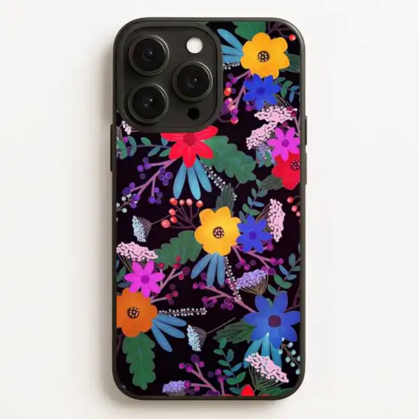 Black & Colourful Floral Pattern Phone Case