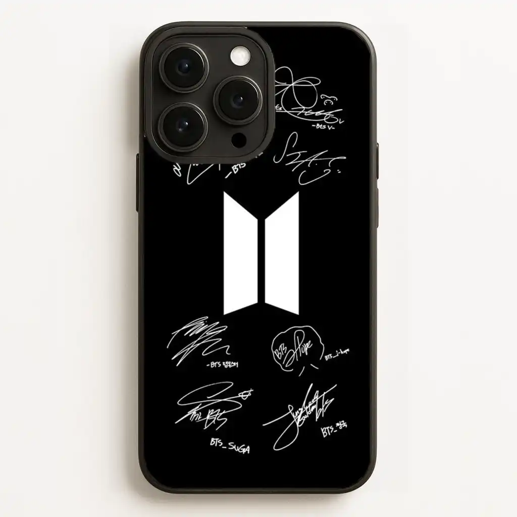 BTS Black Logo and Signatures K-Pop Fan Phone Case BTS Black Logo and Signatures K-Pop Fan Phone Case
