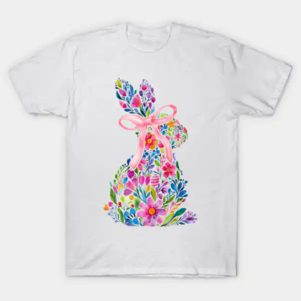 Bunny Easter Coquette, Easter Coquette Bow, Watercolor Floral Easter Bunny, Girly Easter T-Shirt | Editorial Edition