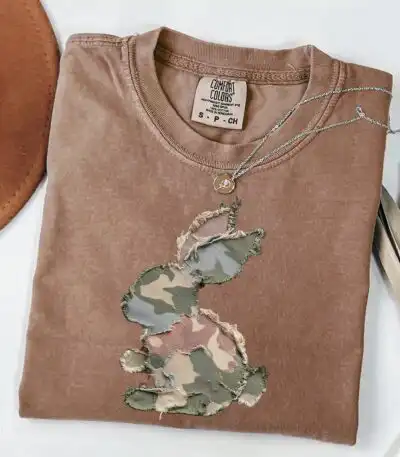 Camo Bunny Retro Happy Easter Women’s Shirt