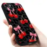 Cherry Leopard iPhone 13 Silicone Phone Case Black