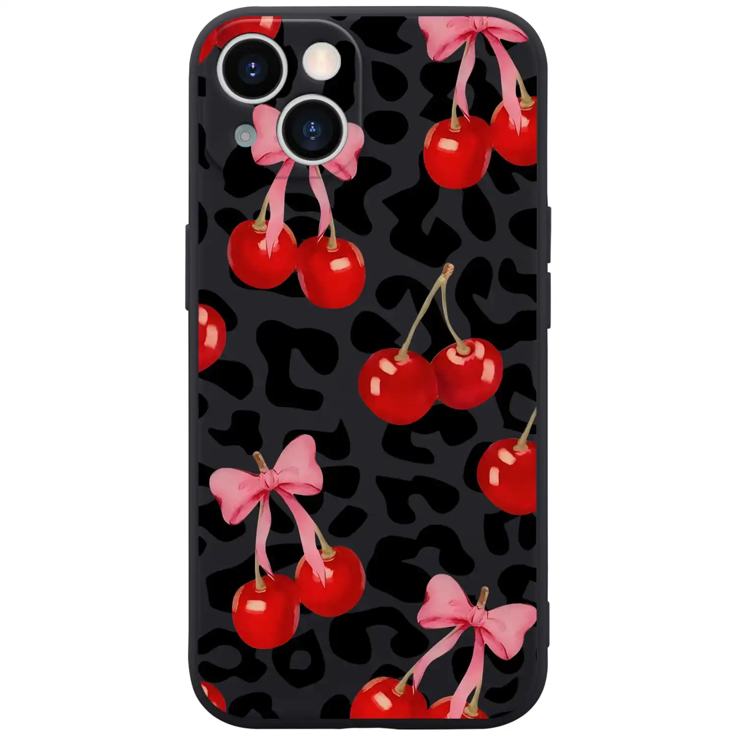 Cherry Leopard iPhone 13 Silicone Phone Case Black Cherry Leopard iPhone 13 Silicone Phone Case Black
