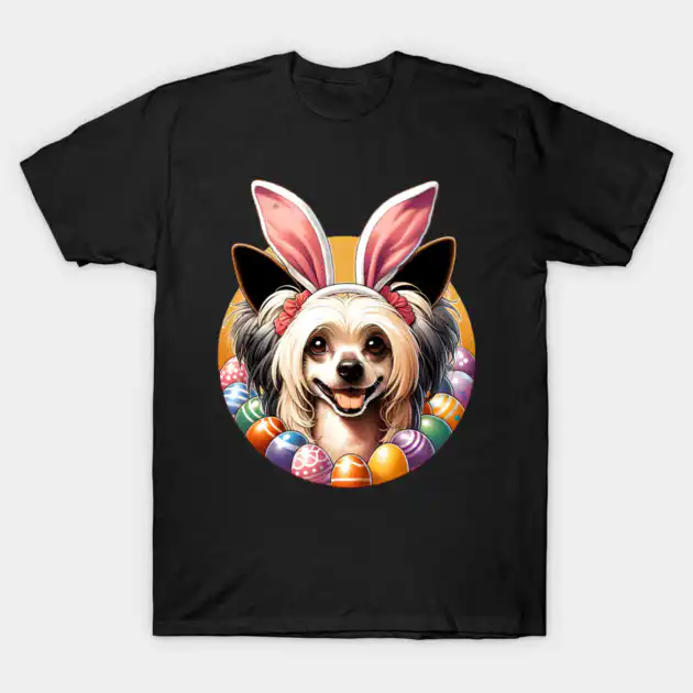 Chinese Crested with Bunny Ears Celebrates Easter Joyfully T-Shirt | Editorial Edition Chinese Crested with Bunny Ears Celebrates Easter Joyfully T-Shirt | Editorial Edition