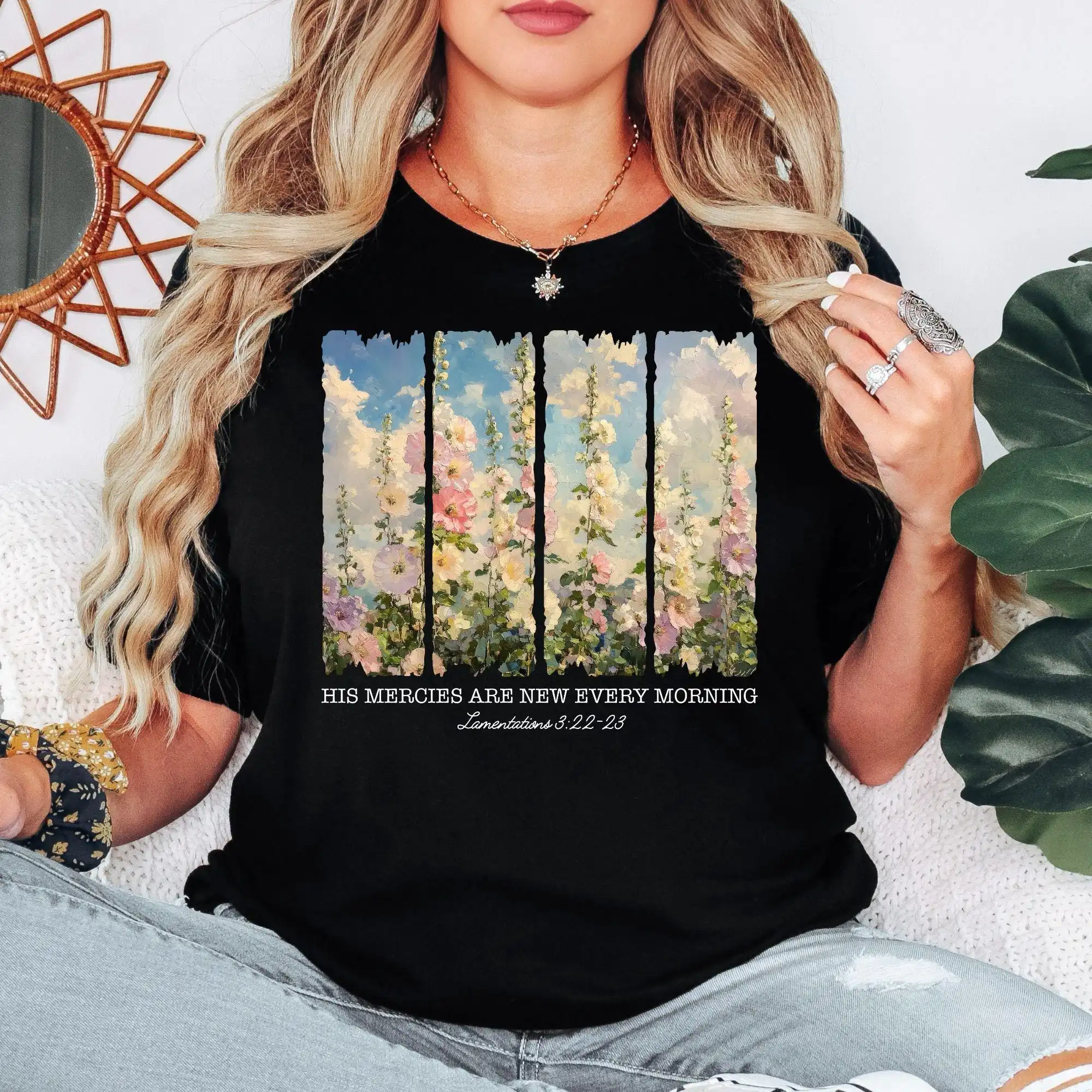 Christian Bible Verse T-Shirt, His Mercies Are New Every Morning, Lamentations 3:22-23 Floral Gift for Women Men Christian Bible Verse T-Shirt, His Mercies Are New Every Morning, Lamentations 3:22-23 Floral Gift for Women Men