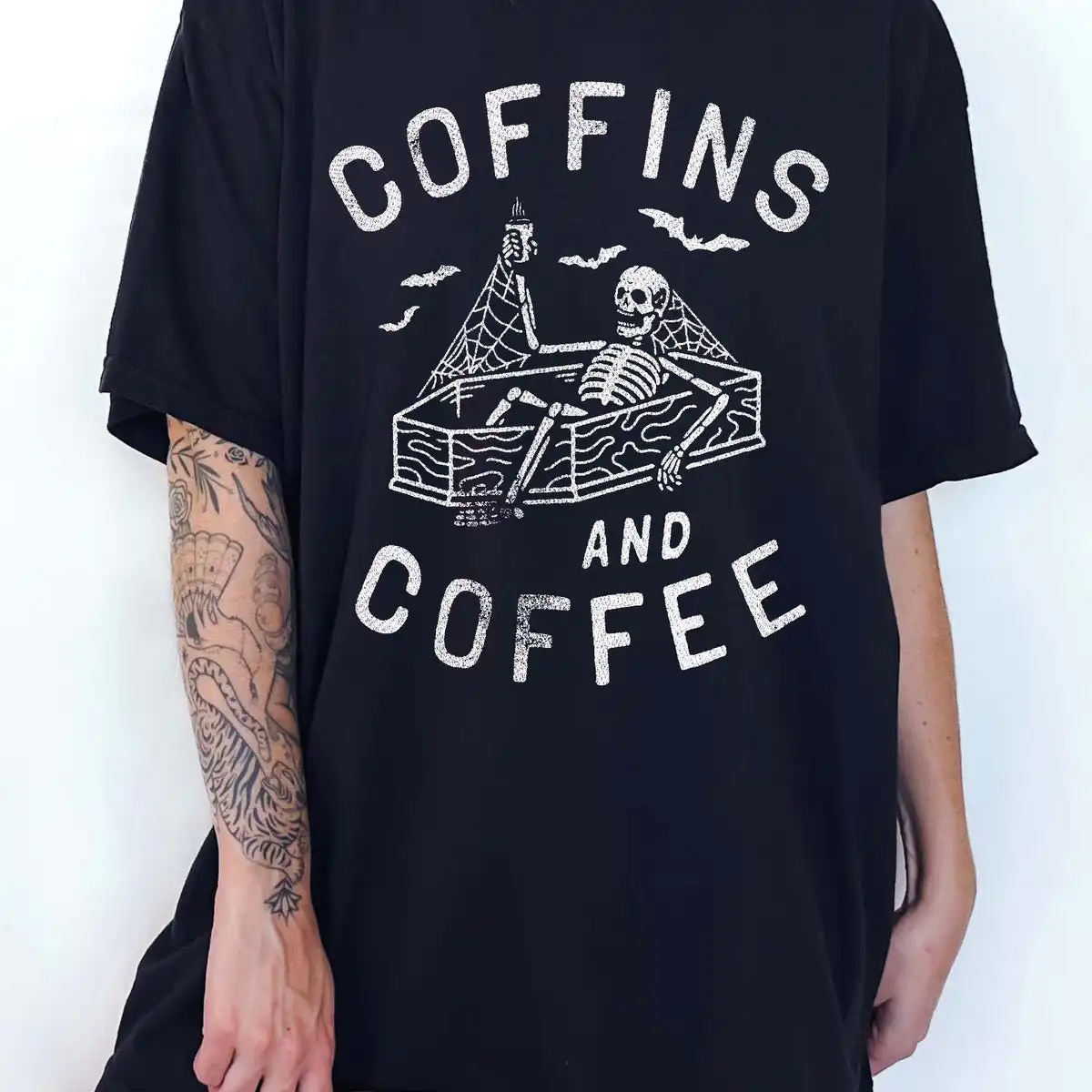 Coffins And Coffee Halloween Tee - Soft Unisex Graphic Shirt Coffins And Coffee Halloween Tee - Soft Unisex Graphic Shirt
