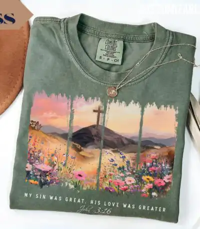 Comfort Colors® Christian Easter T-Shirt, John 3:16 Floral Design