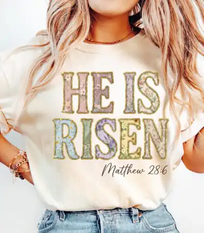 Comfort Colors® He Is Risen Christian Easter Tee, Floral Graphic