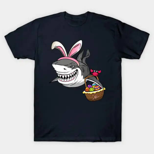 Cool Easter Shark with Easter Basket and Bunny Ears T-Shirt | Editorial Drop Cool Easter Shark with Easter Basket and Bunny Ears T-Shirt | Editorial Drop
