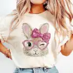 Coquette Easter Bunny Pink Bow Girls Spring Shirt
