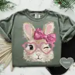 Coquette Easter Bunny Pink Bow Girls Spring Shirt