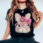 Coquette Easter Bunny Pink Bow Girls Spring Shirt