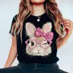 Coquette Easter Bunny Pink Bow Girls Spring Shirt