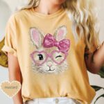Coquette Easter Bunny Pink Bow Girls Spring Shirt