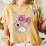 Coquette Easter Bunny Pink Bow Girls Spring Shirt