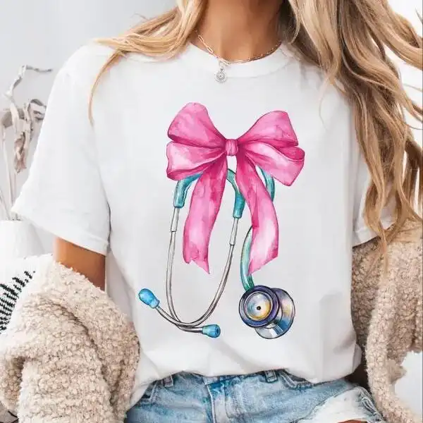 Coquette Nurse Stethoscope Pink Bow Appreciation Shirt