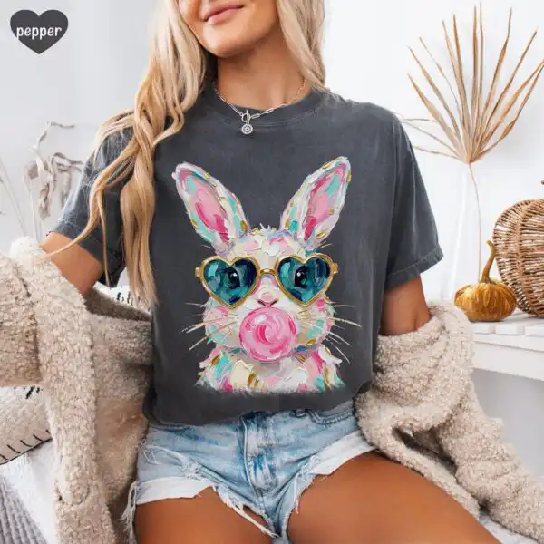 Cute Easter Bunny Blowing Bubbles Coquette Funny Shirt