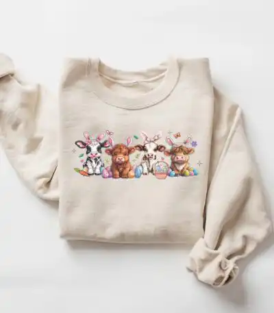 Easter Cow Sweatshirt, Funny Heifer Easter Day Shirt for Kids