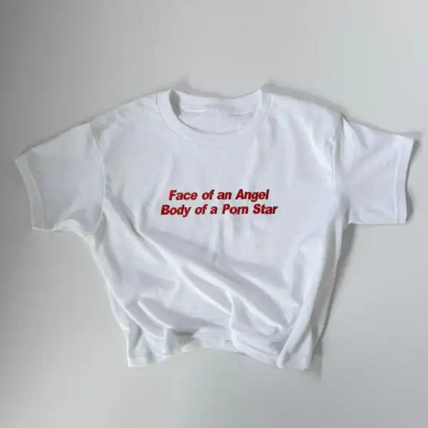Embroidered 'Face Of An Angel' 90s Y2K T-Shirt in Baby & Classic Fit