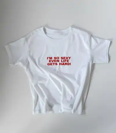 Embroidered 'I’m So Sexy, Even Life Gets Hard' Y2K T-Shirt - Baby & Regular Fit