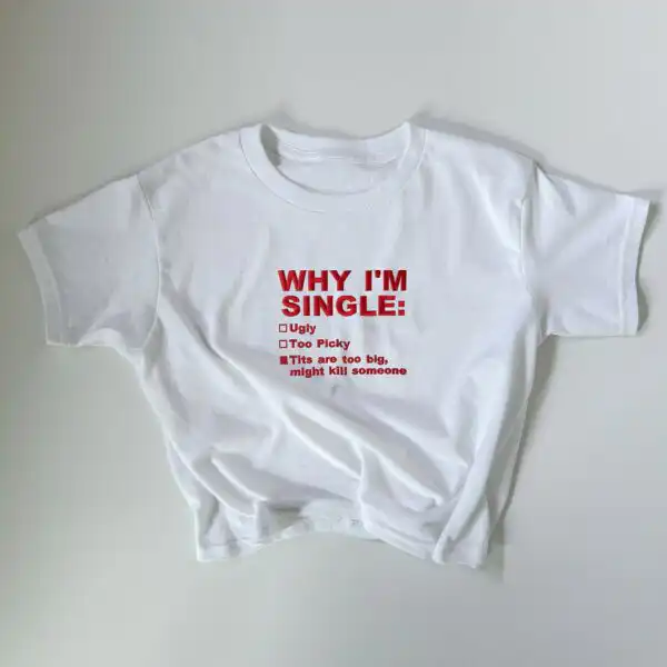 Embroidered 'WHY I’M SINGLE (Tits Version)' Y2K T-Shirt & Sweatshirt