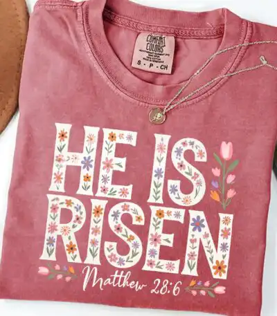Floral Easter Cross Shirt – He Is Risen Matthew 28:6 Tee