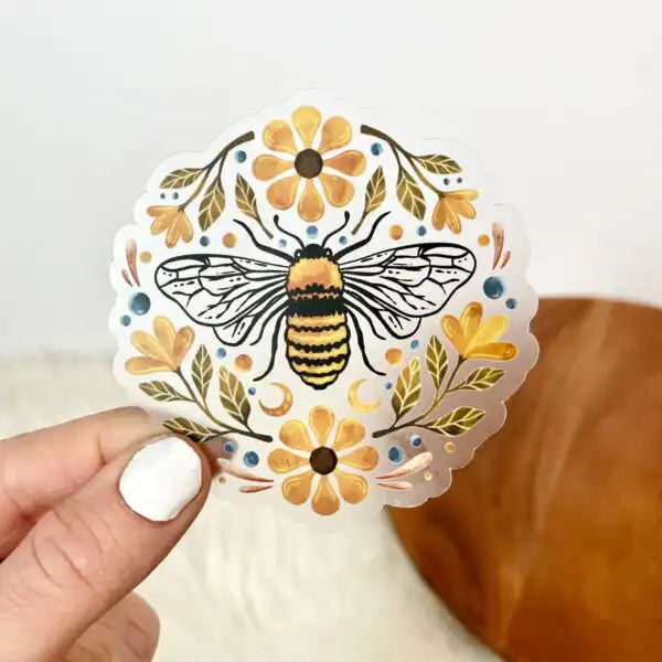 Flowers and Bee Lover Waterproof Vinyl Clear Sticker