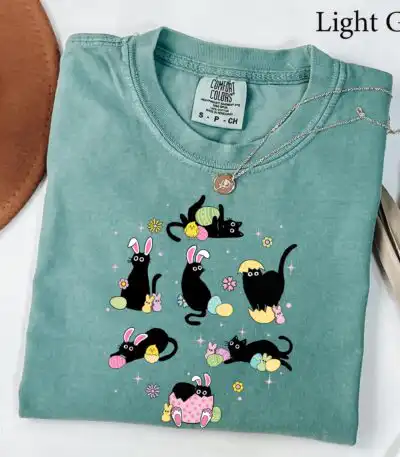 Funny Easter Black Cat Cat Mom Bunny Kitten Shirt