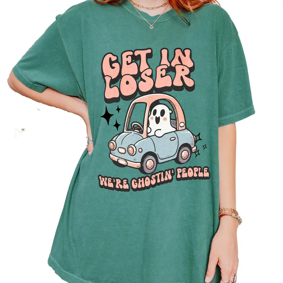 Get In Loser Ghosty Halloween Tee - Cozy Unisex Cotton Shirt Get In Loser Ghosty Halloween Tee - Cozy Unisex Cotton Shirt