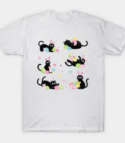 Happy Easter Black Cat with Bunny Eggs T-Shirt | Editorial Drop