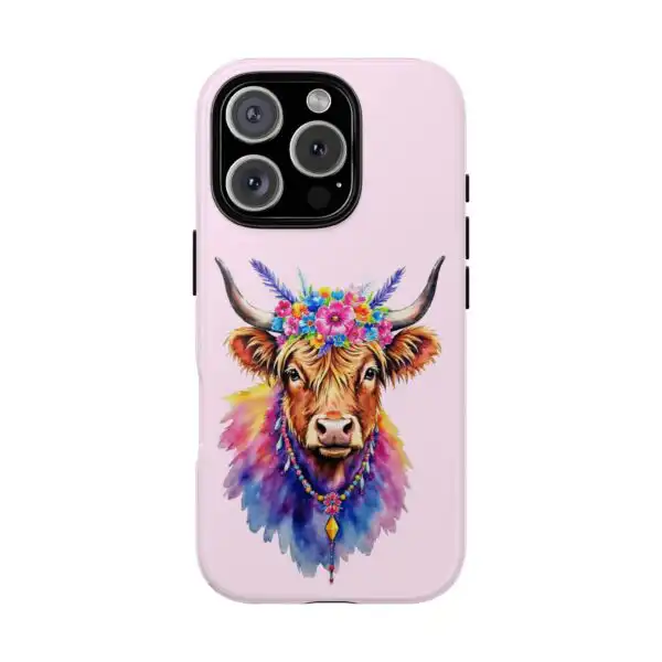 Highland Cow Boho Floral Watercolor Phone Case