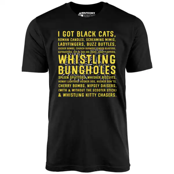 I got black cats - unisex tee with whistling bungholes design