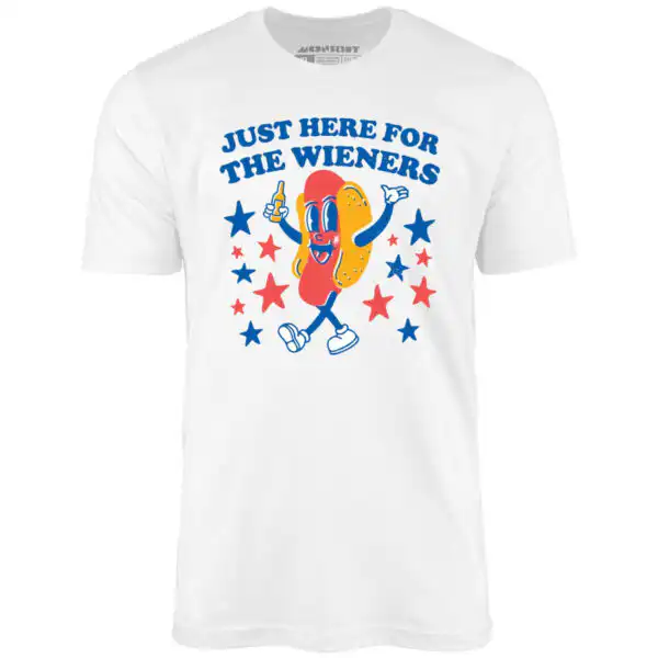 Just Here For The Wieners - Retro Cartoon Hot Dog T-Shirt