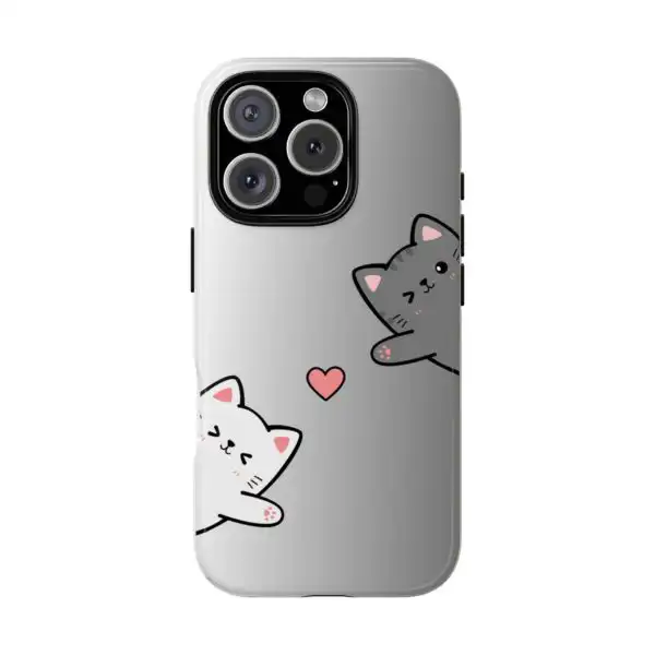 Kawaii Cat Couple Pastel Hearts Tough Phone Case