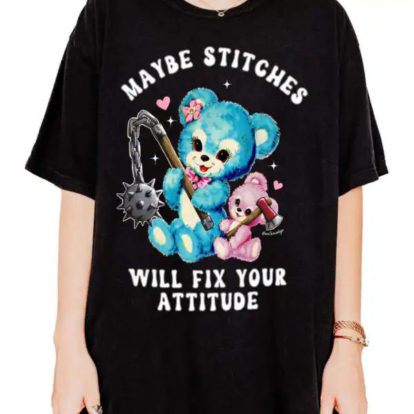 Maybe Stitches Will Fix Your Attitude Tee - Vintage Unisex Cotton