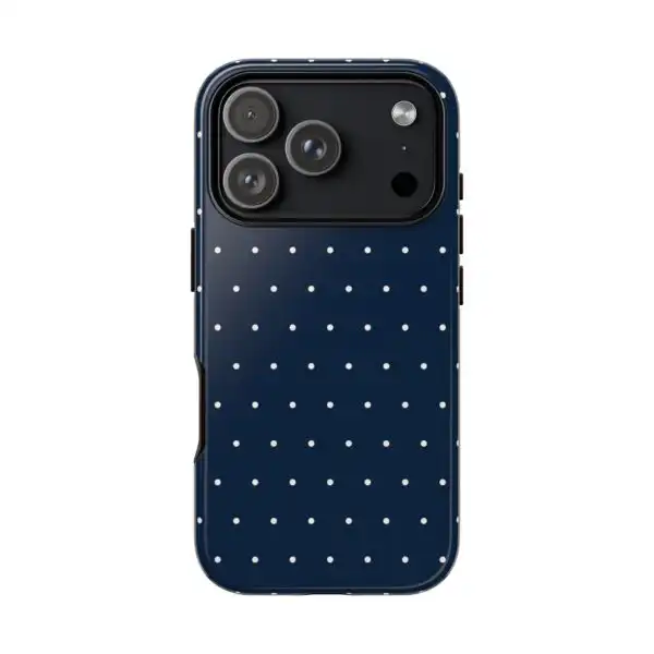 Navy Blue Cream Polka Dot Protective Phone Case