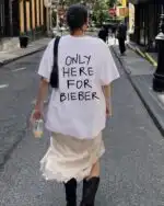 Only Here for Bieber Oversized Graphic Tee Shirt
