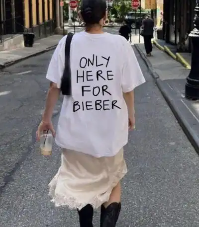Only Here for Bieber Oversized Graphic Tee Shirt
