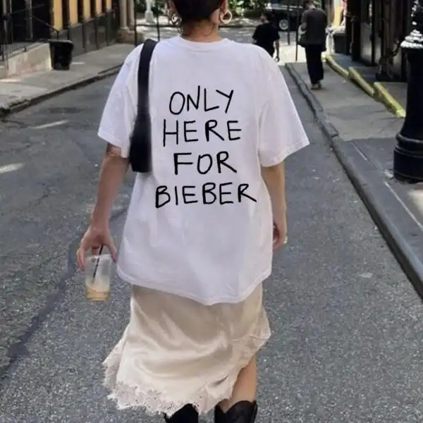 Only Here for Bieber Oversized Graphic Tee Shirt