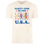Party Time in The U.S.A. Unisex T-Shirt with Cartoon Firecracker & Hot Dog