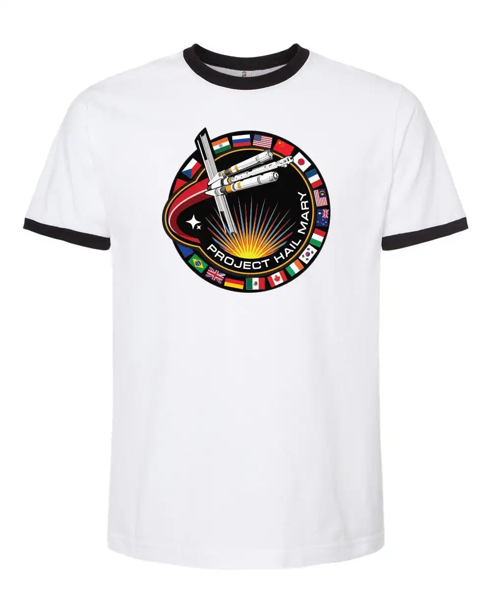 Project Hail Mary Mission Patch Ringer Tee White Black Project Hail Mary Mission Patch Ringer Tee White Black