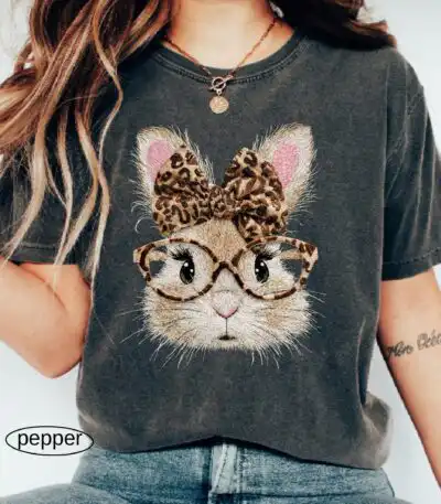 Retro Happy Easter Bunny Leopard T-Shirt for Women - Trendy Spring Gift