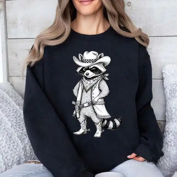 Retro Raccoon Cowboy Western Trash Panda Weirdcore Sweatshirt