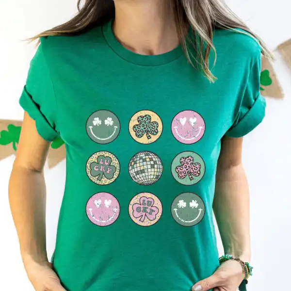 Retro St Patrick's Smiley Clover Disco Shirt for Kids - Fun Tee