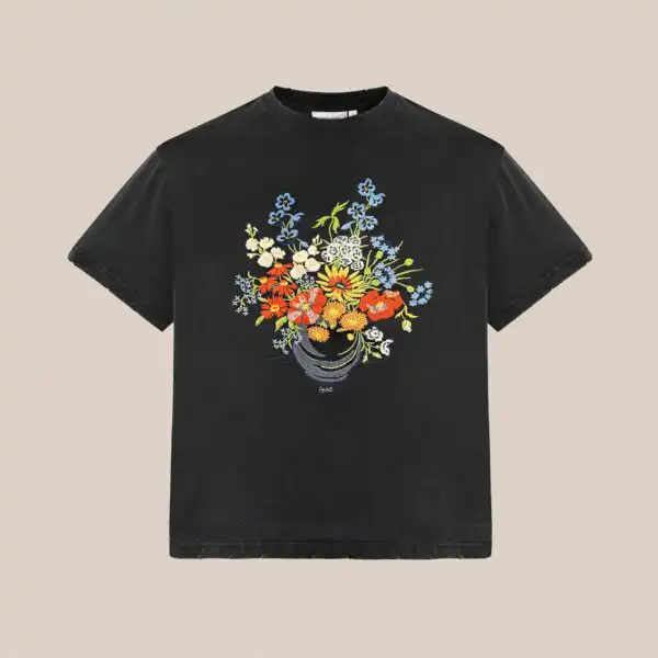 Bouquet Flowers Tee Phulkari Floral Design in Red Pink Green Tee