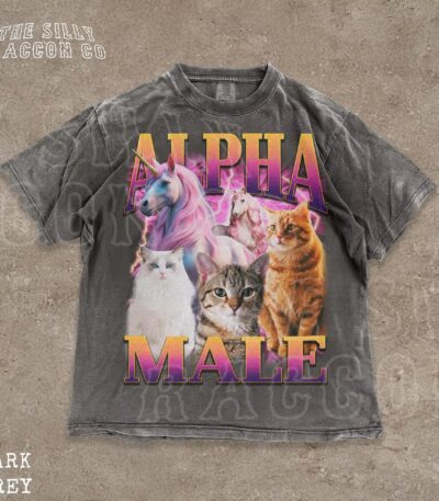 Alpha Male Funny Vintage Graphic Shirt with Unicorn Cats