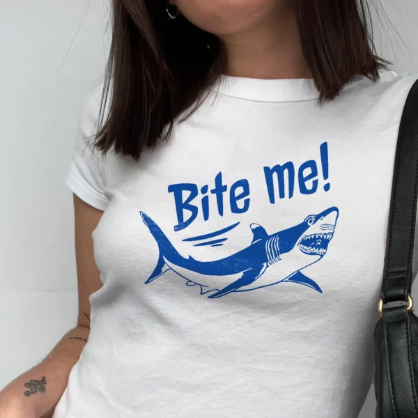 Bite me! Shark Graphic Y2K Summer Aesthetic Baby Tee