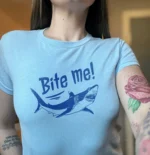 Bite me! Shark Graphic Y2K Summer Aesthetic Baby Tee